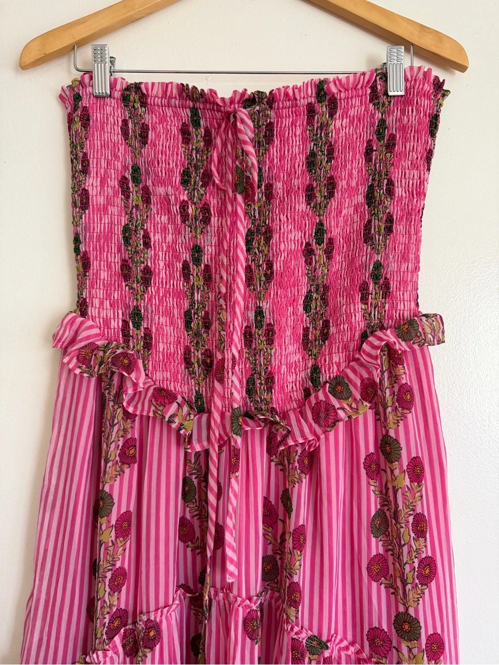 Free People Alejandra Strapless Midi Dress in Hot Pink Combo